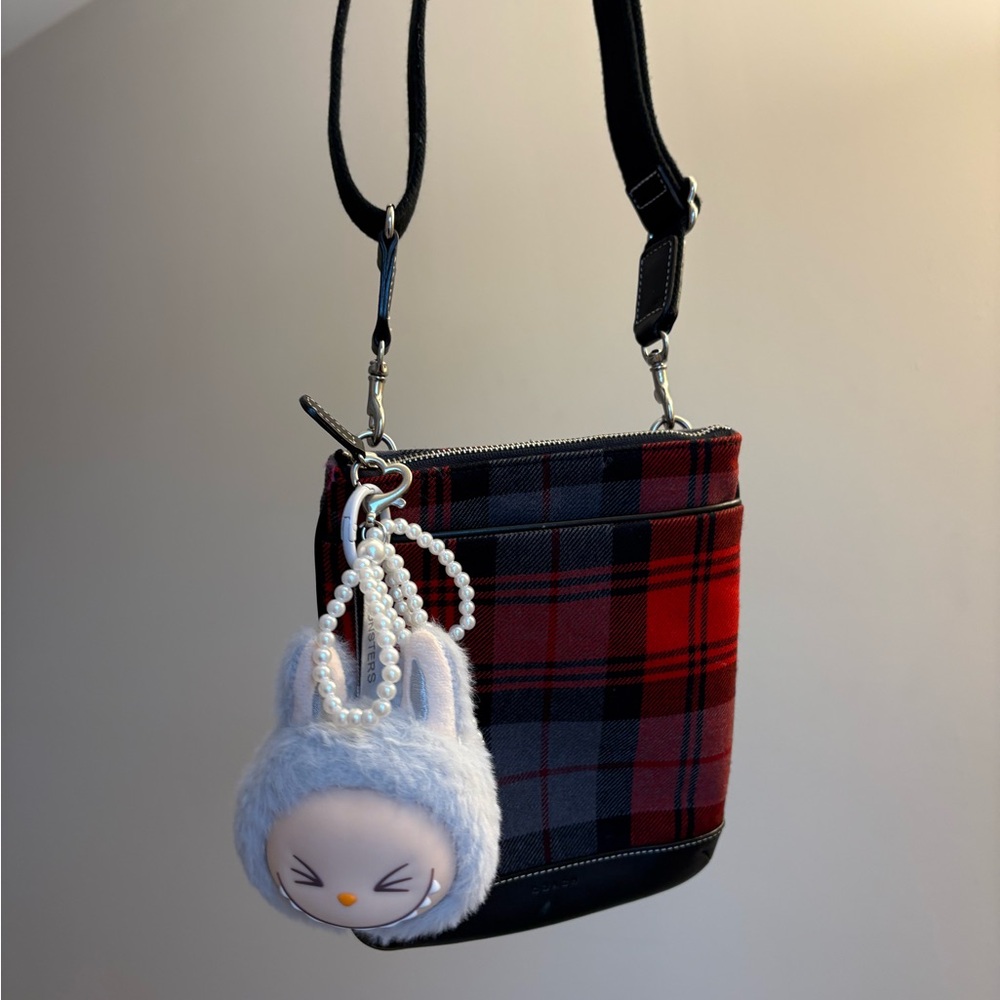 Coach 2000 Plaid Crossbody w Silver Hardware and Black Leather